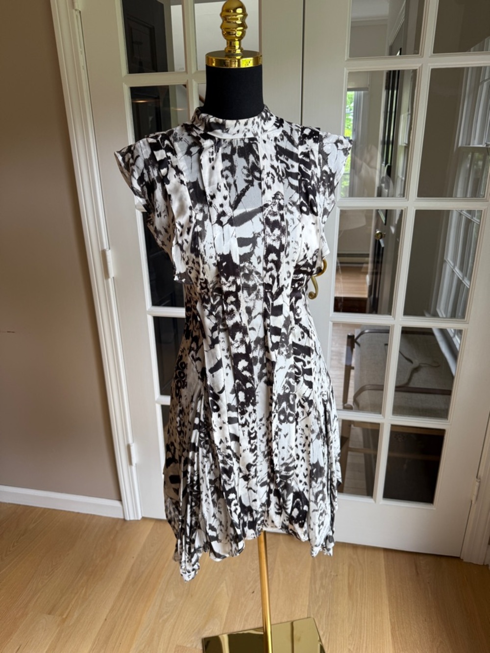 AllSaints Fleur Wing Dress Black White Butterfly Print Size US 00